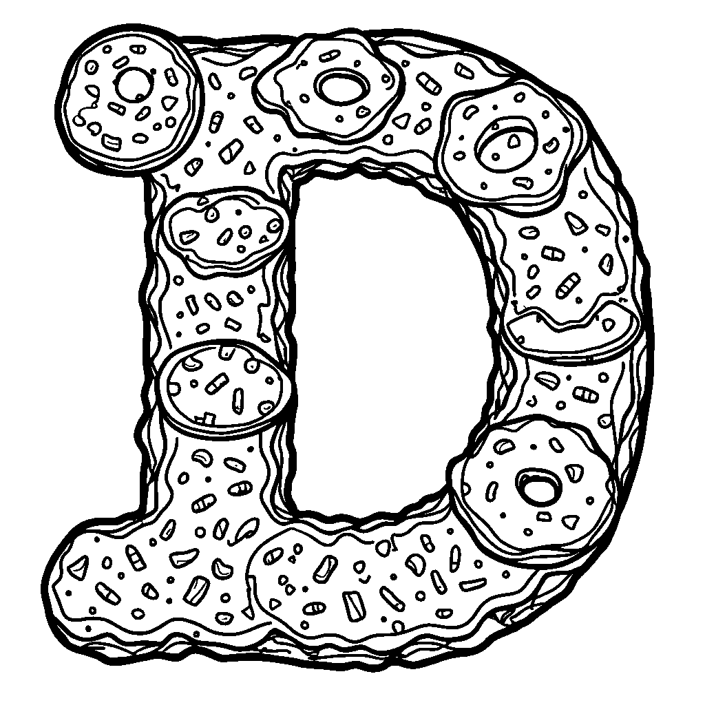 The letter D covered in delicious treats like donuts and candies