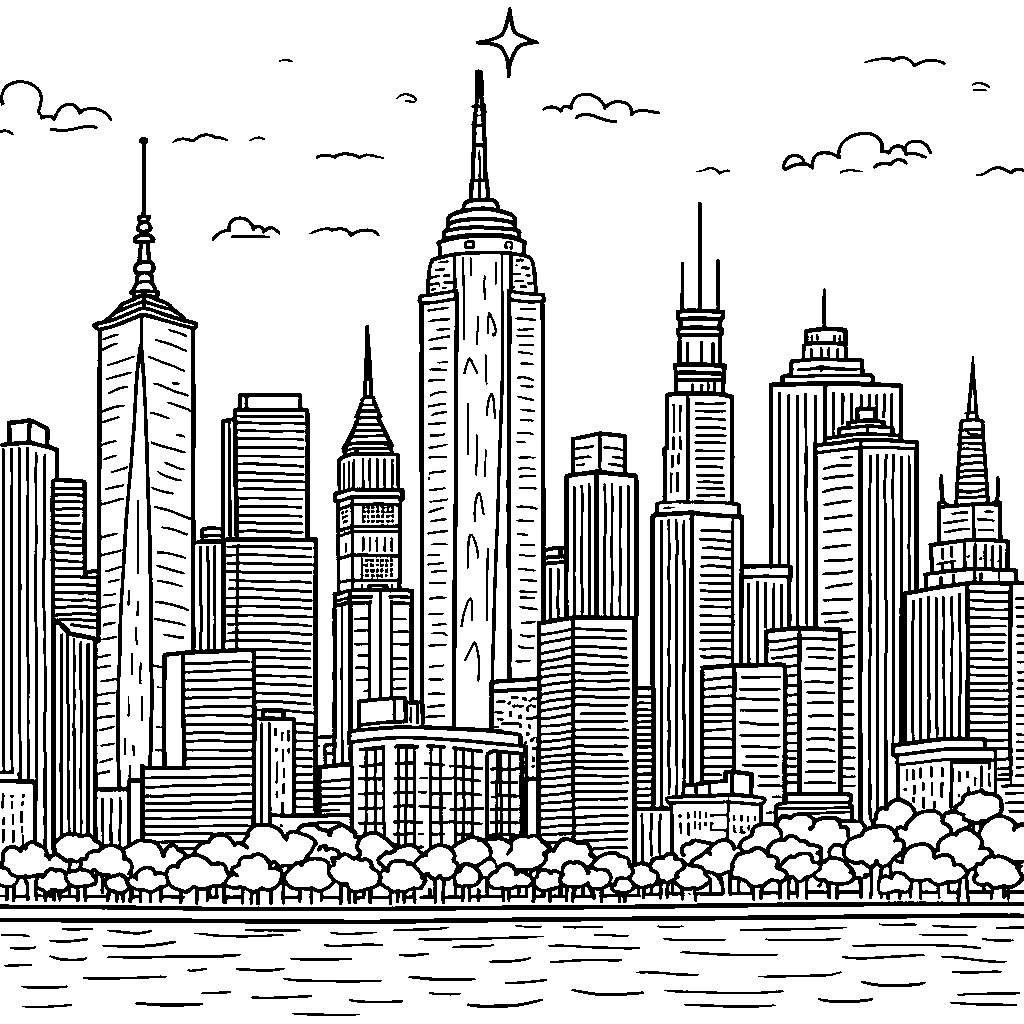 A city skyline where the buildings form the letter E