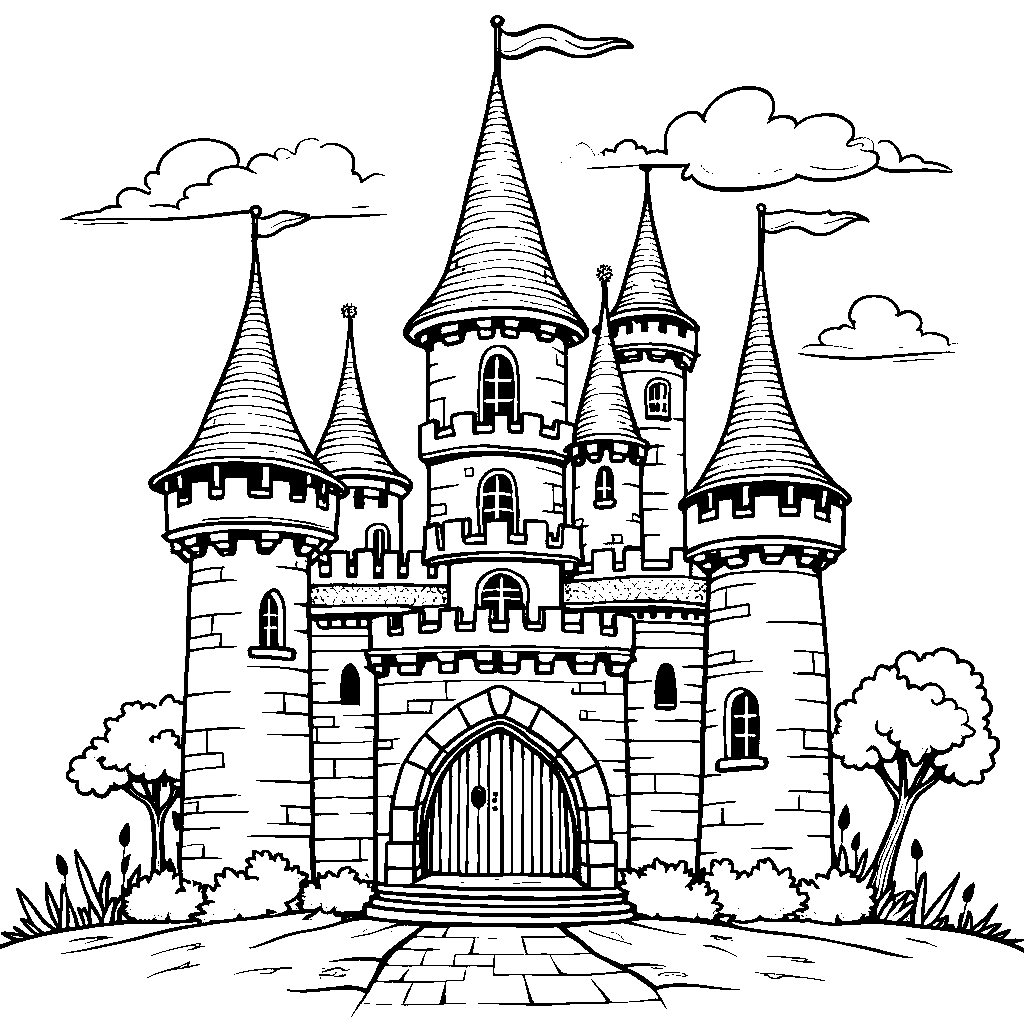 A fairy tale castle designed in the shape of the letter E