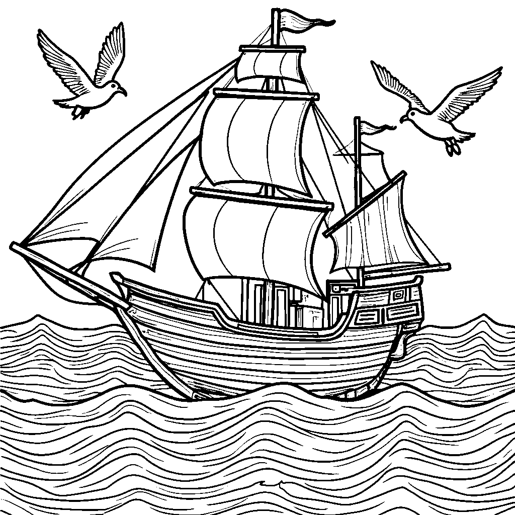 An ocean scene with the letter E as a ship sailing on waves