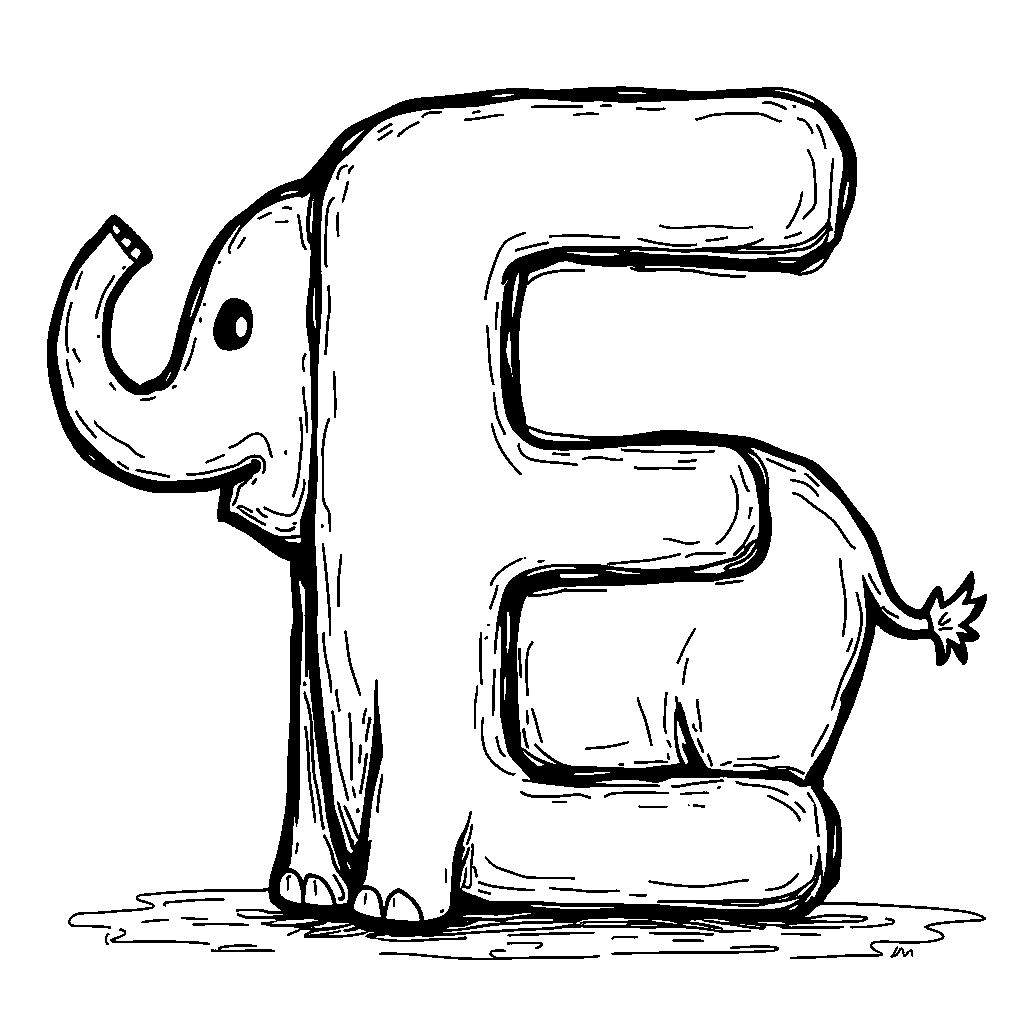 An outline of the letter E in the shape of an elephant