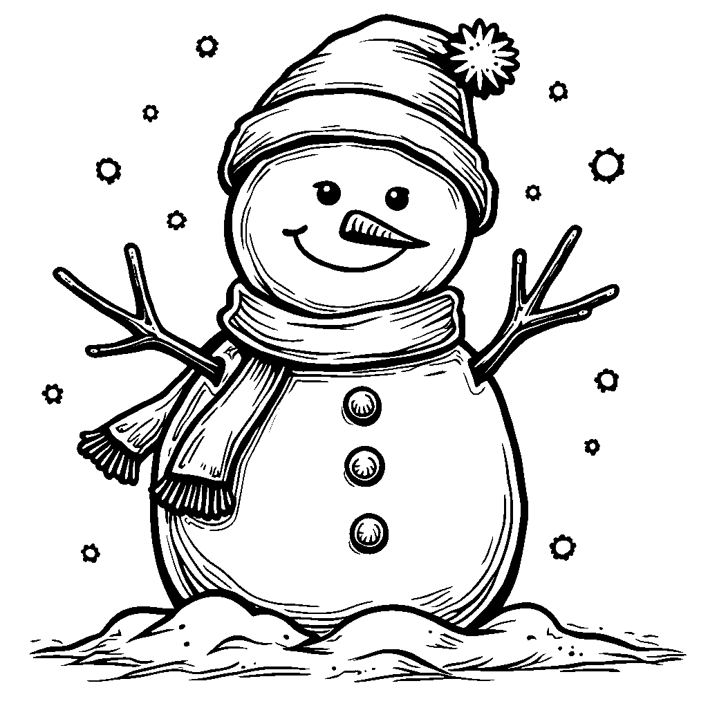 An outline of the letter E styled like a snowman in winter