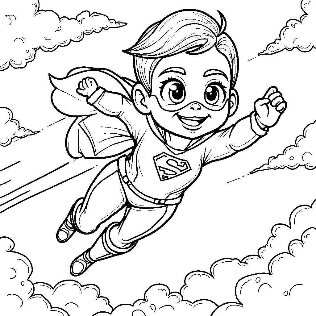 A superhero character shaped like the letter E flying through the sky