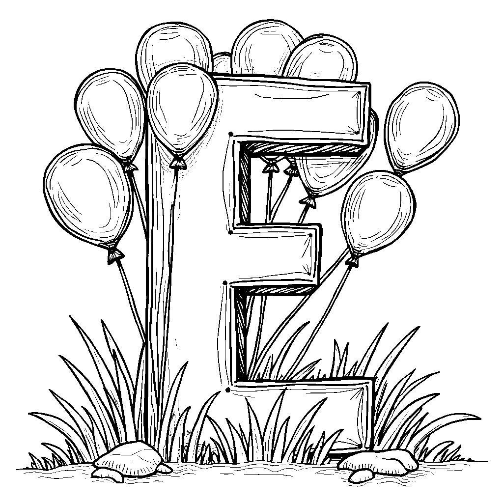 The letter E decorated with colorful balloons