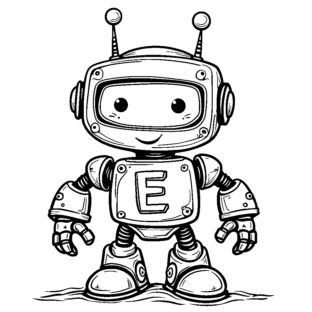 The letter E represented as a friendly robot with antennas