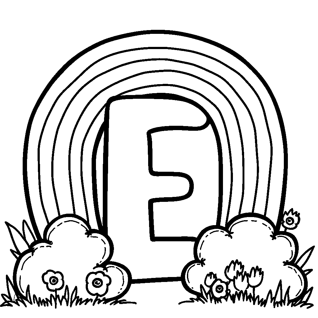 The letter E surrounded by a rainbow arch