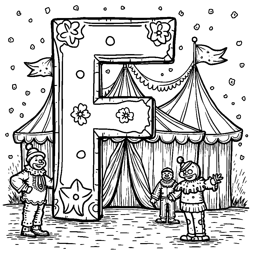 A circus scene where the letter F is formed by circus tents