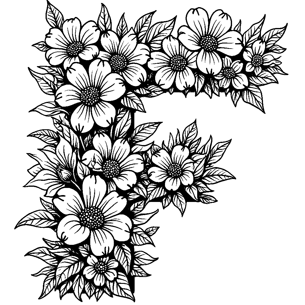 A garden of flowers arranged to form the letter F.