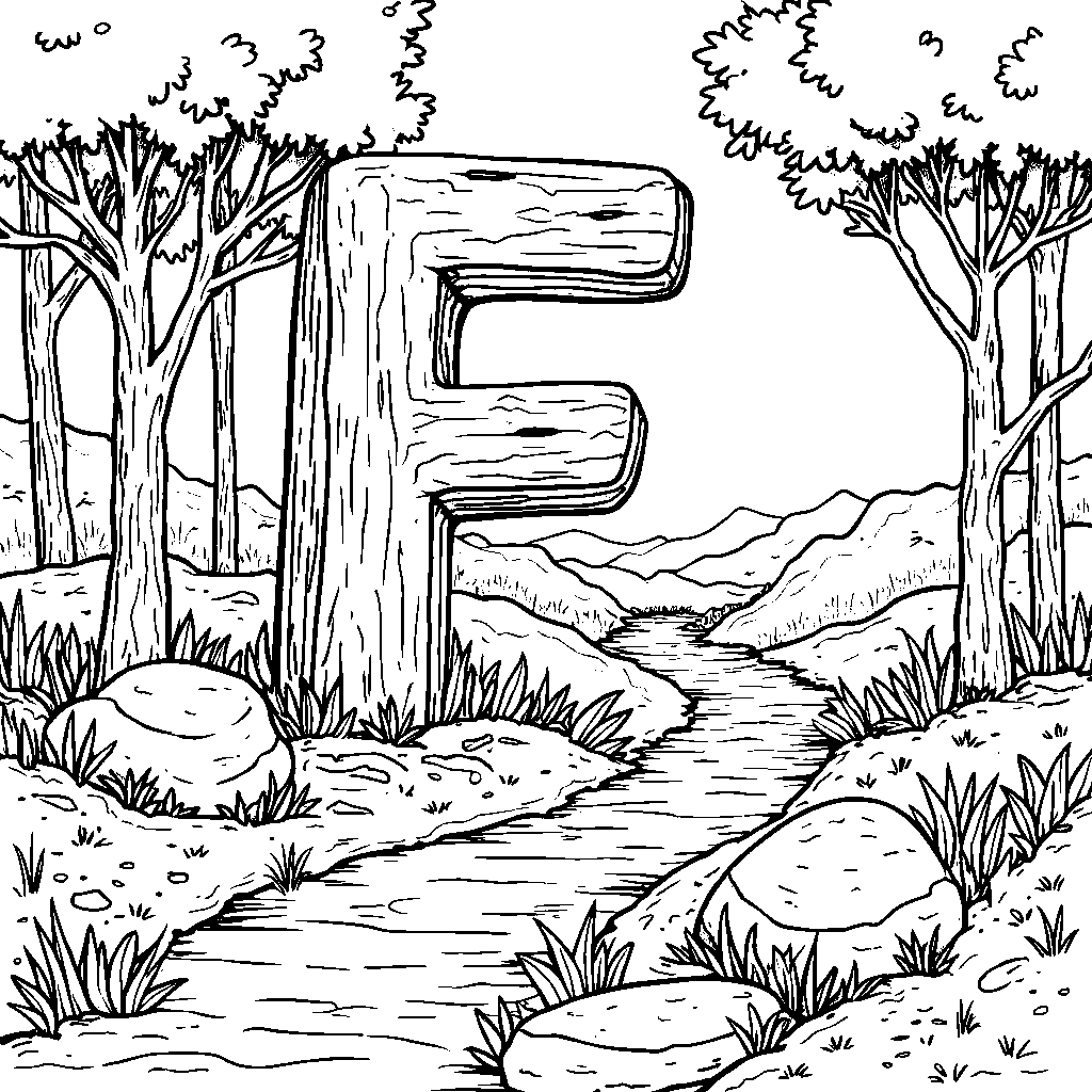 A hiking scene featuring the letter F made of trees and rocks