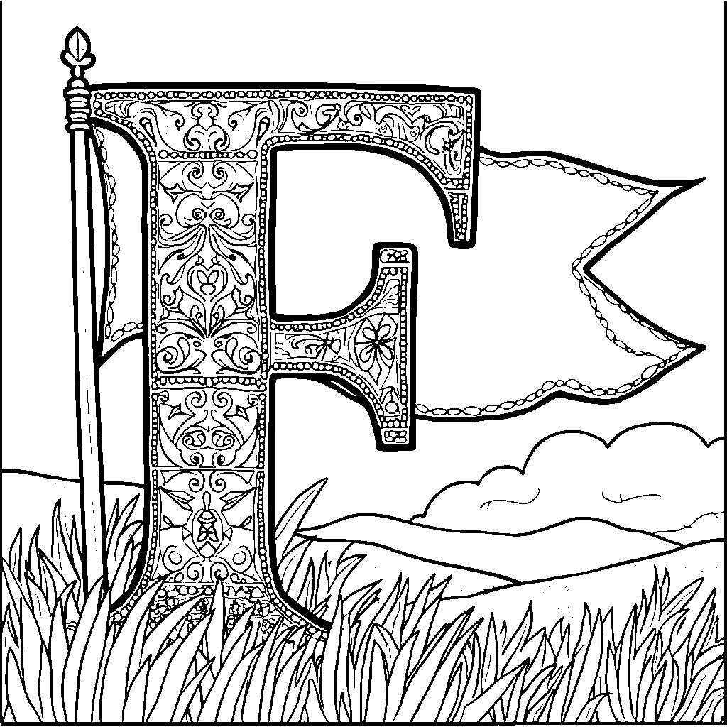 The letter F as a fun, colorful flag waving in the breeze.