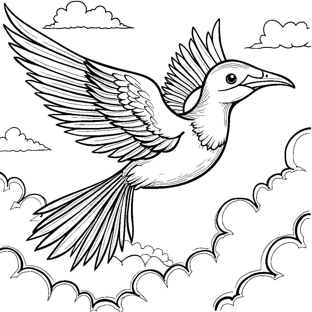 The letter F as a majestic bird flying high in the sky