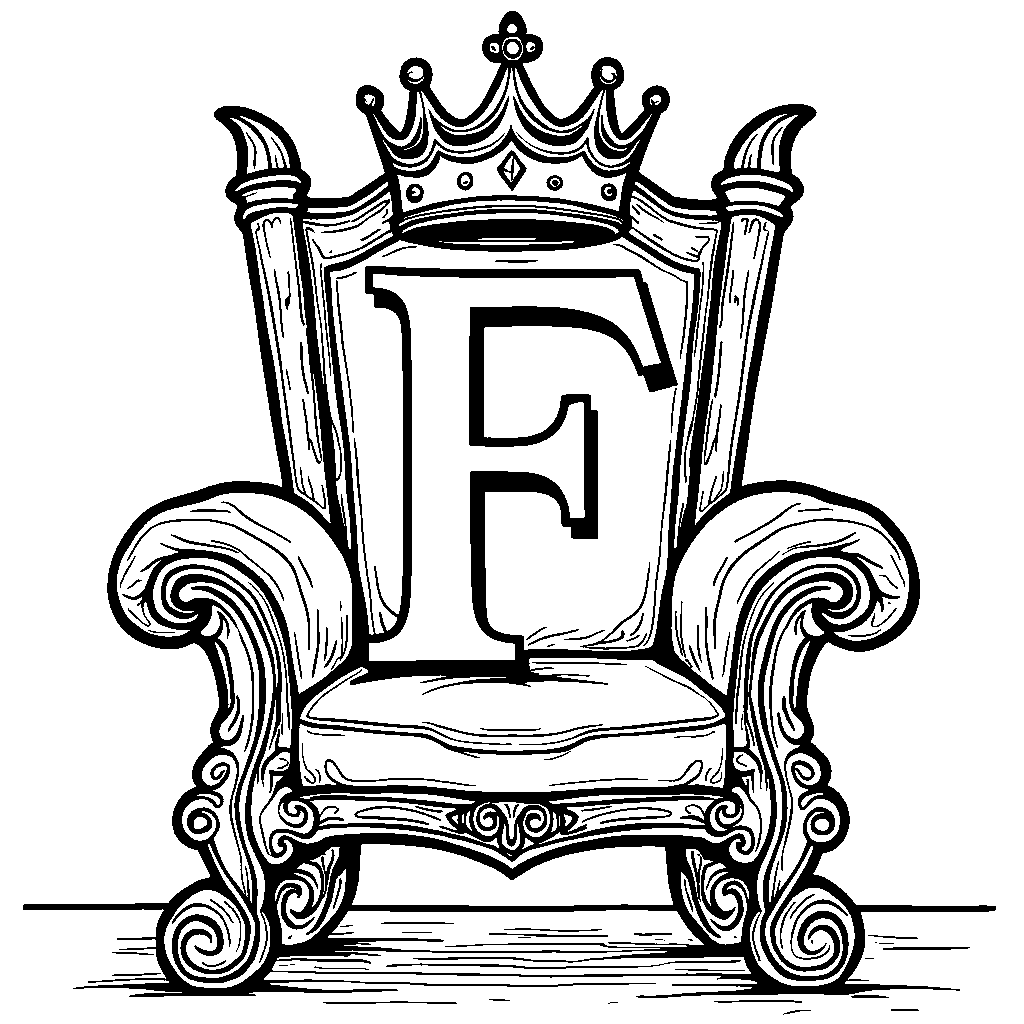 The letter F wearing a crown, sitting on a royal throne.