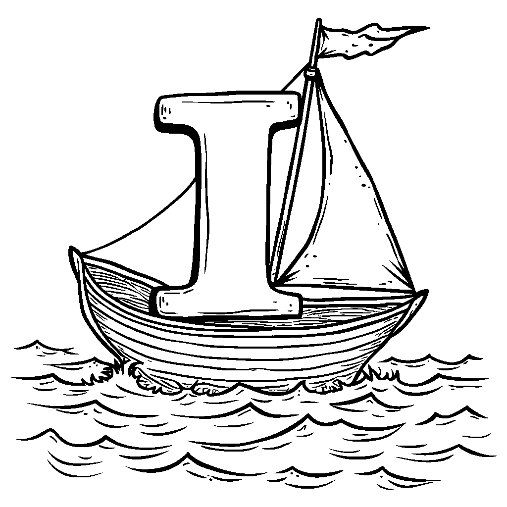 A cartoon letter I sailing on a boat across the sea