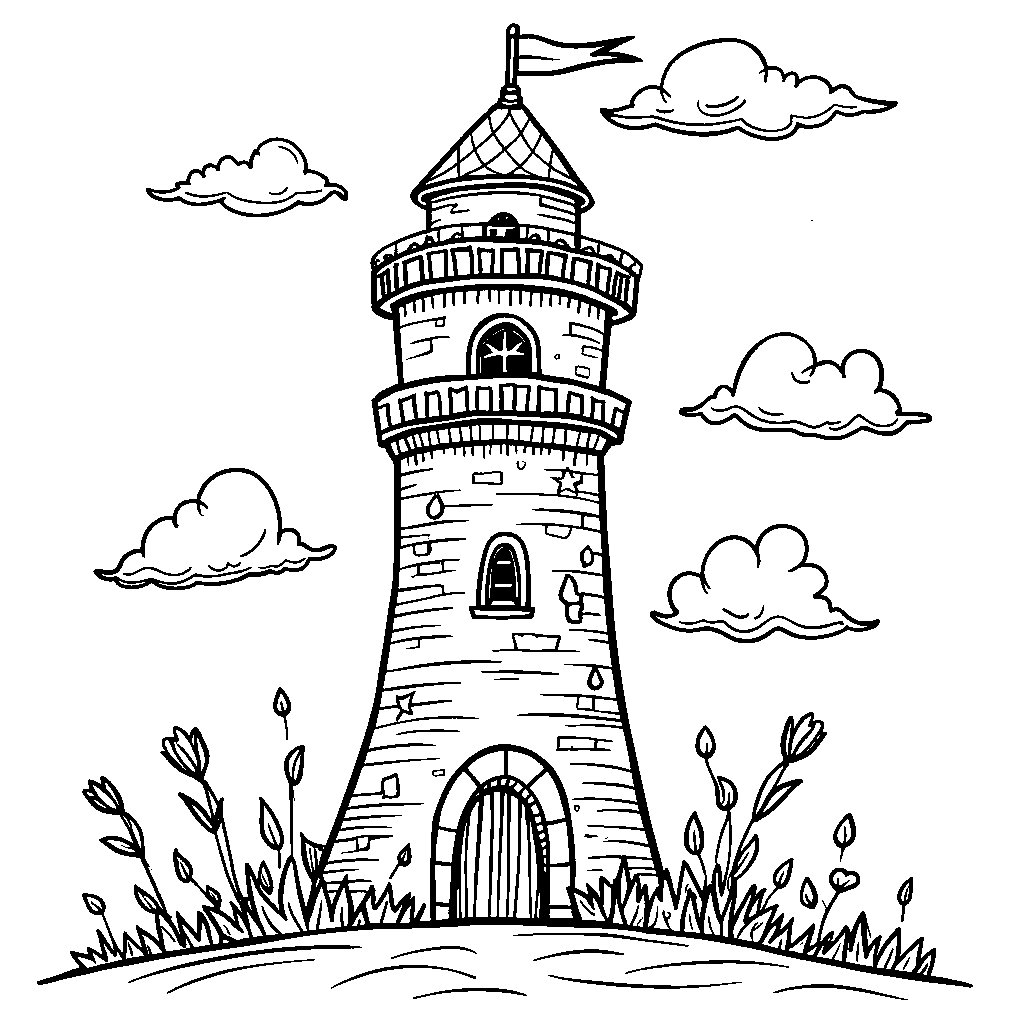 A letter I designed like a big tower with flags