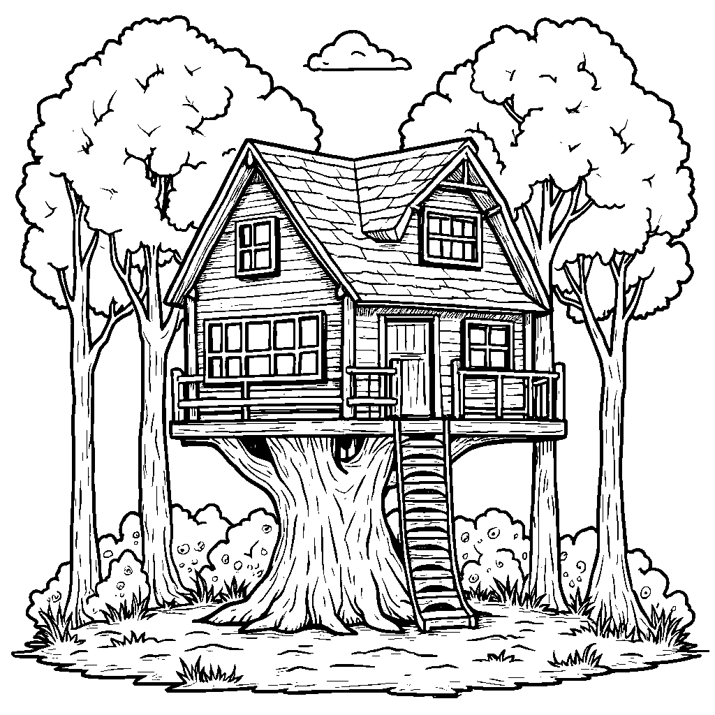 The letter I as a funky tree house in the forest