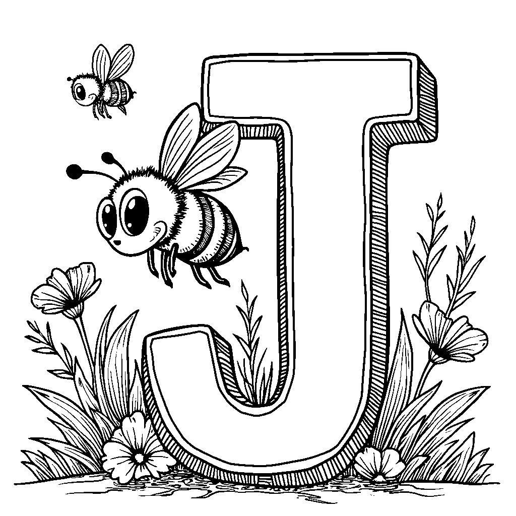 A colorful letter J transformed into a busy bee buzzing around.