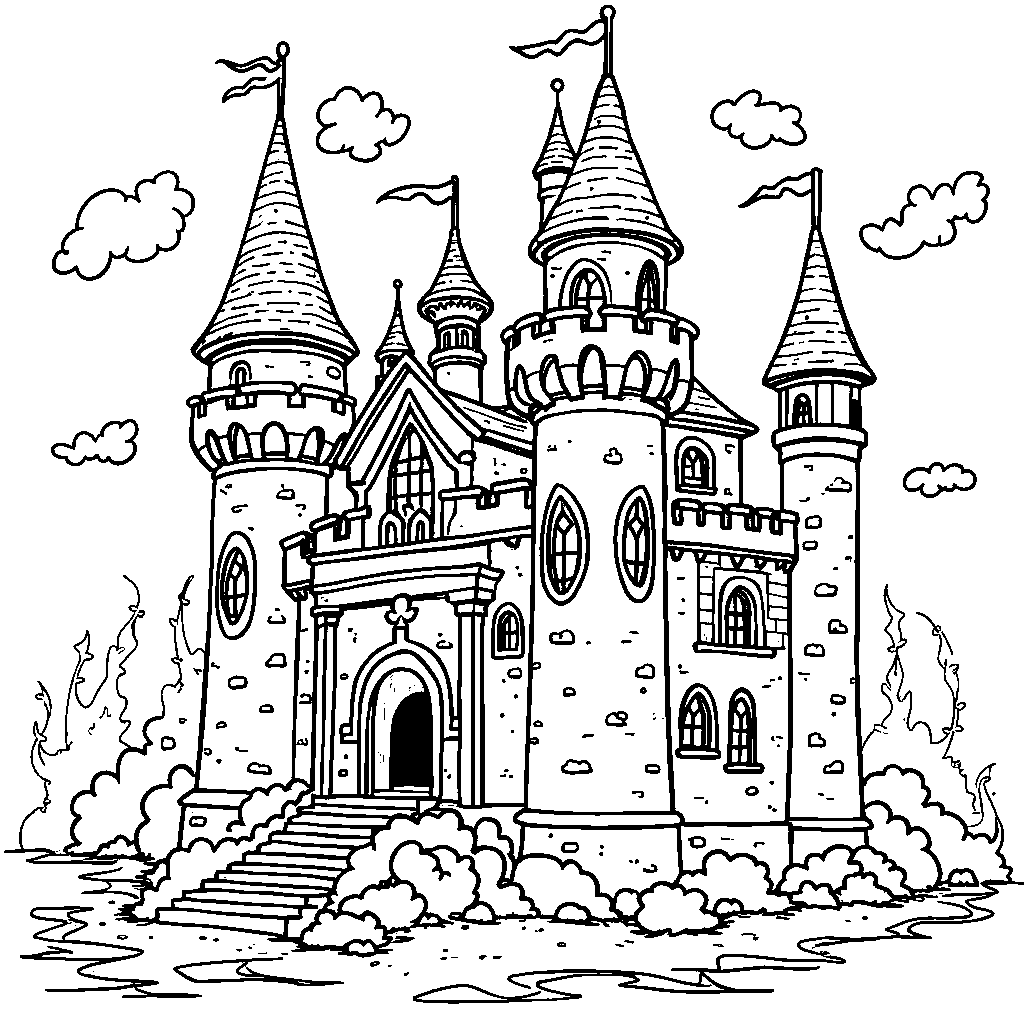 Draw a Fantasy Castle with J-Shaped Towers