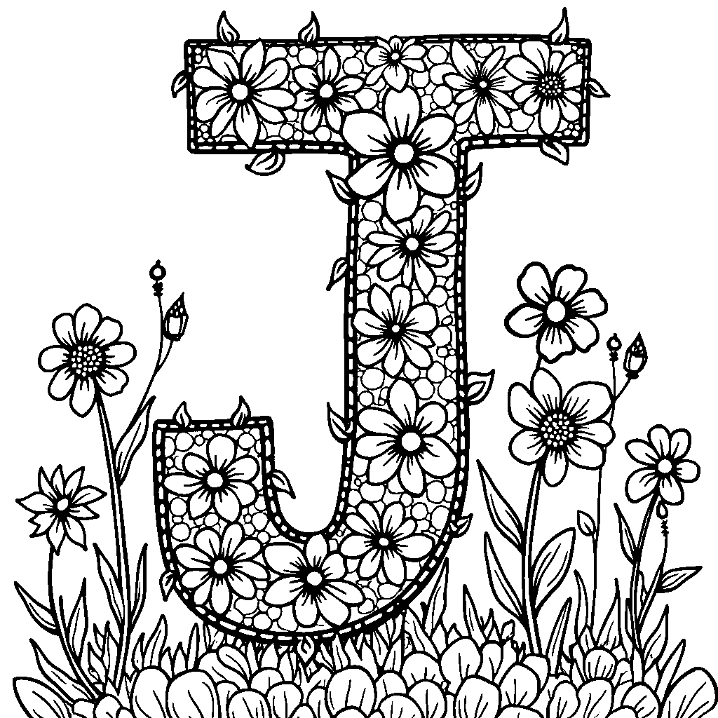 A whimsical jaunt through a garden with flowers shaped like the letter J.