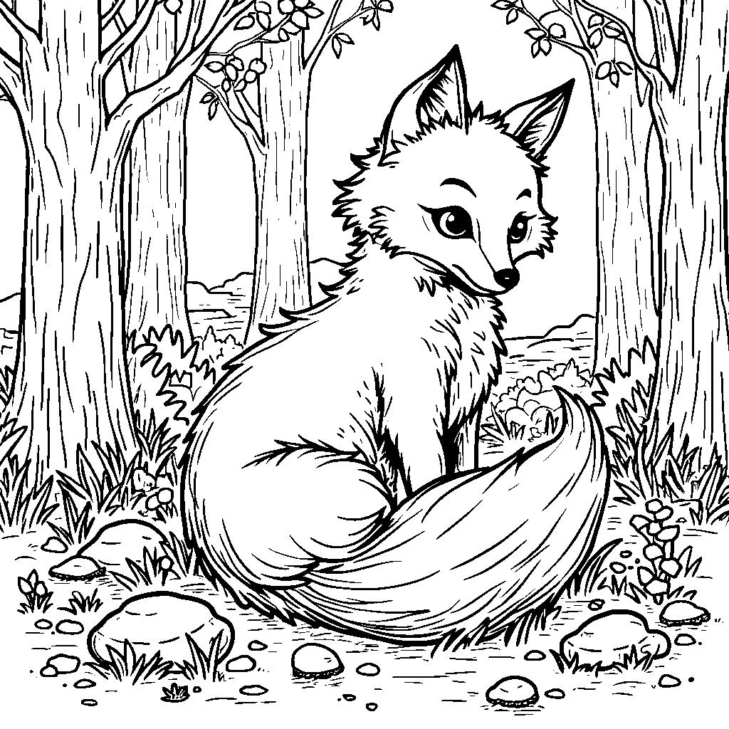 An adorable fox curled around the letter J in a forest