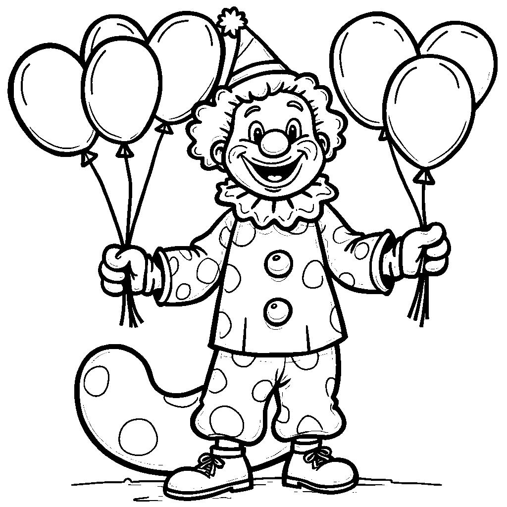 Letter J shaped like a joyful clown holding balloons