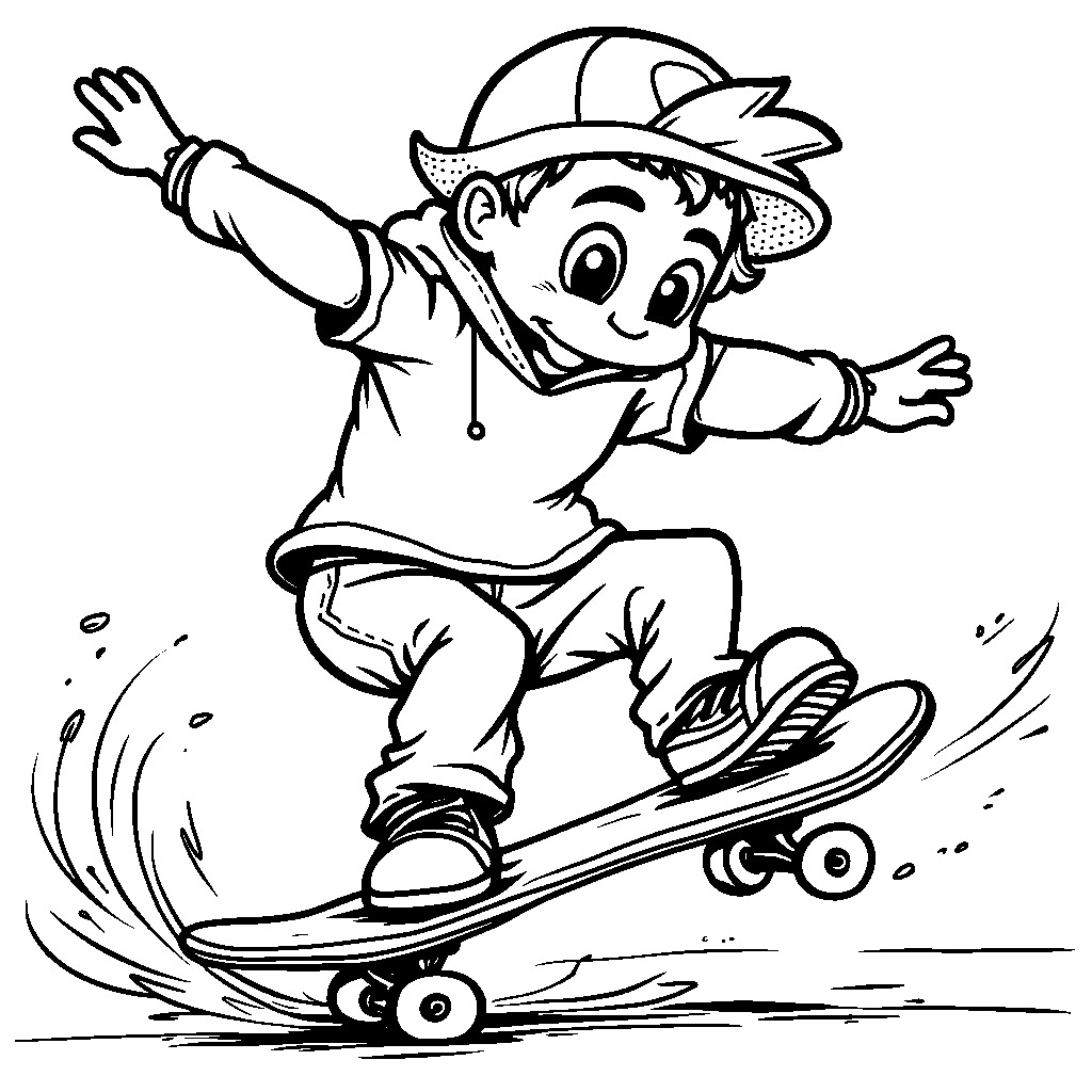 A cartoon letter K riding a skateboard