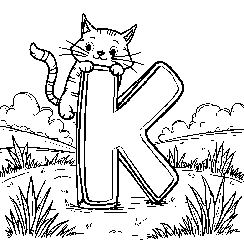 A playful letter K being chased by a friendly cat