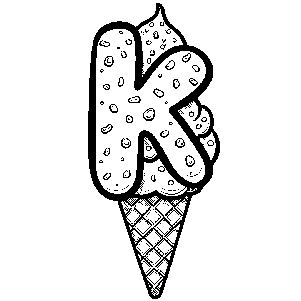 An ice cream cone shaped like the letter K with sprinkles on top