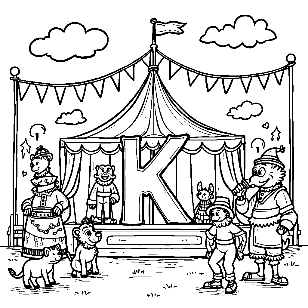 A circus scene with the letter K as the center attraction