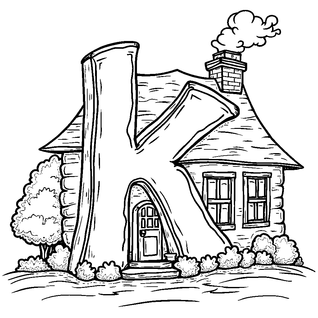 The letter K as a cozy house with a chimney