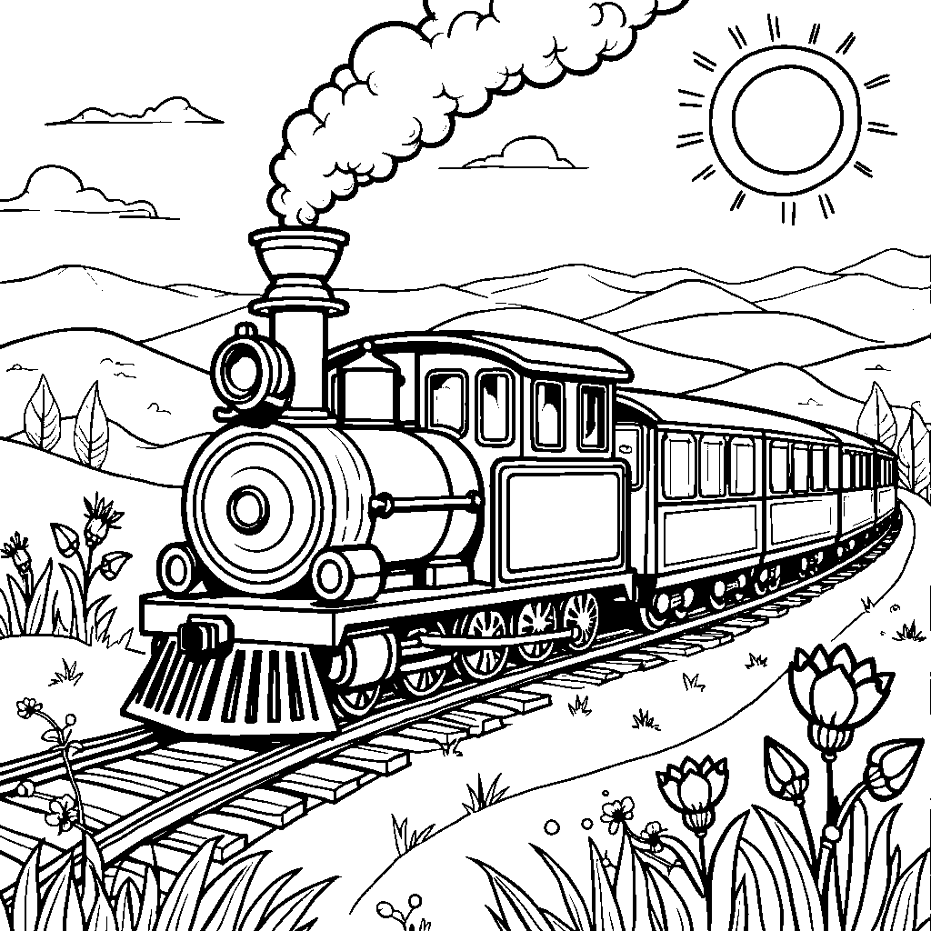 The letter K as a train chugging through a landscape