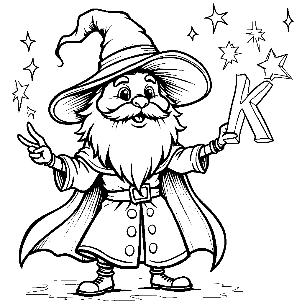 The letter K dressed up as a wizard casting spells