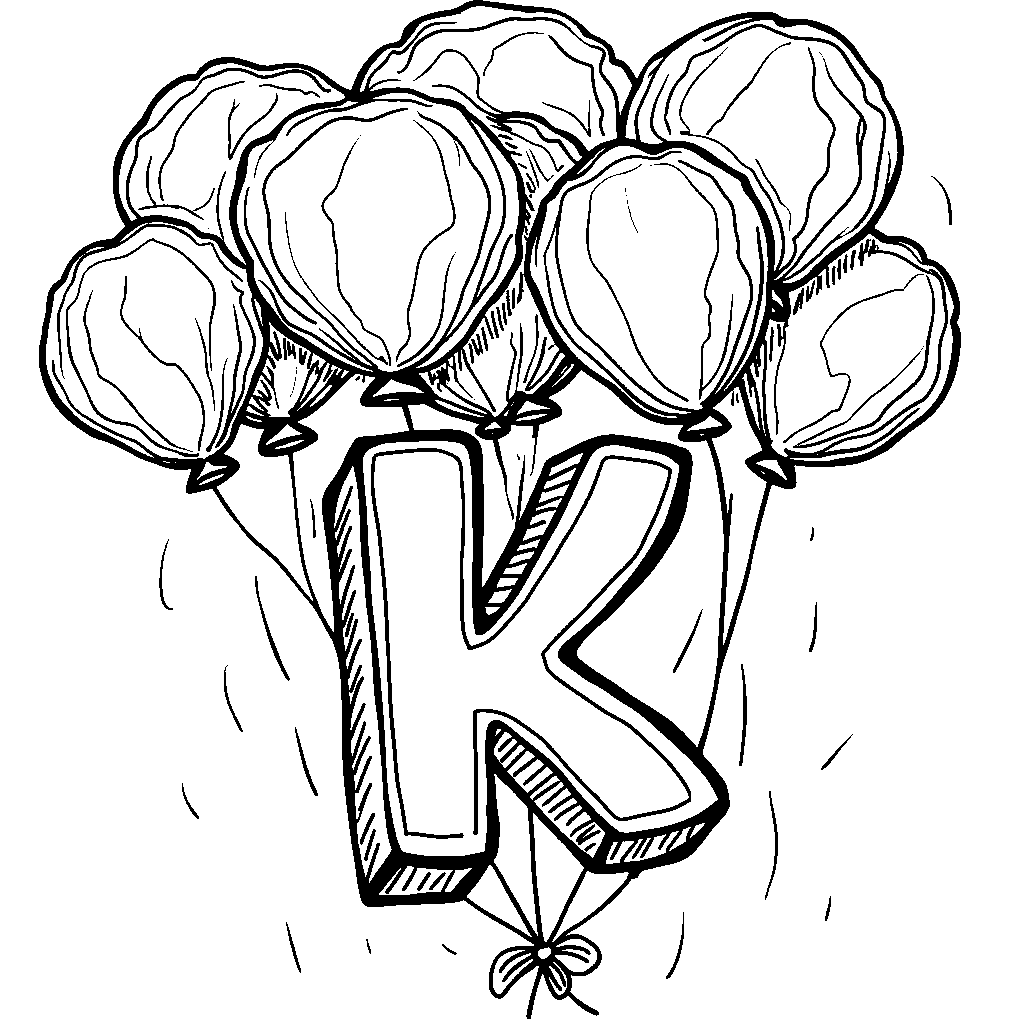 The letter K floating in the air with helium balloons