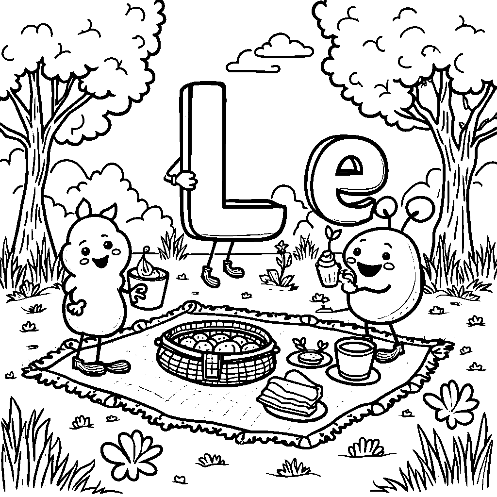 A letter L hanging out with friends at a picnic