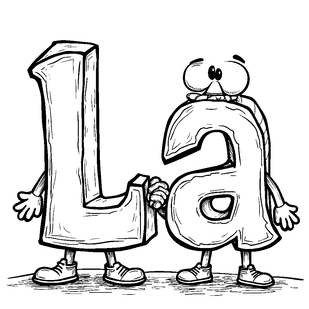 A letter L holding hands with a smiling letter a