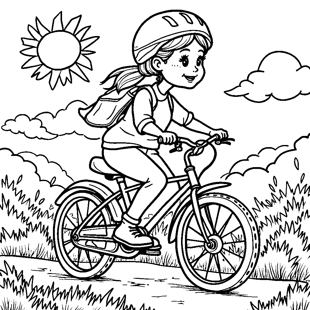 A letter L riding a bicycle down a sunny path