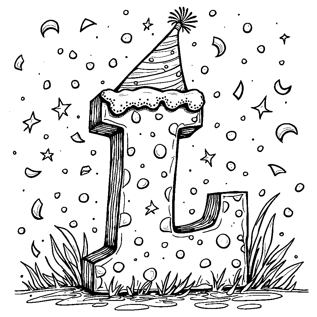 A letter L wearing a party hat with confetti around it