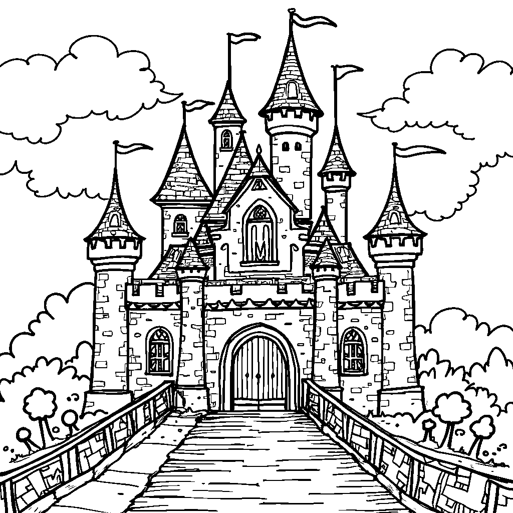 A fairy tale castle with letter M as a drawbridge