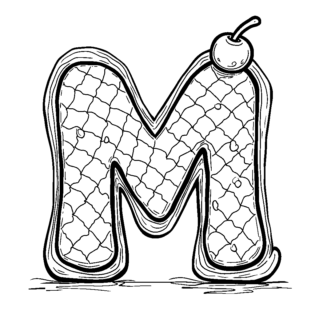 A letter M designed like an ice cream cone with a cherry on top