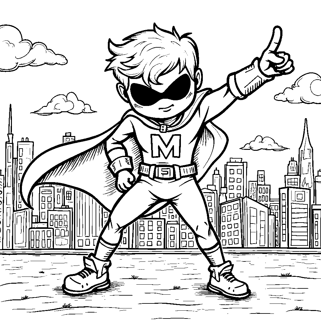 Letter M as a superhero wearing a cape and ready to save the day