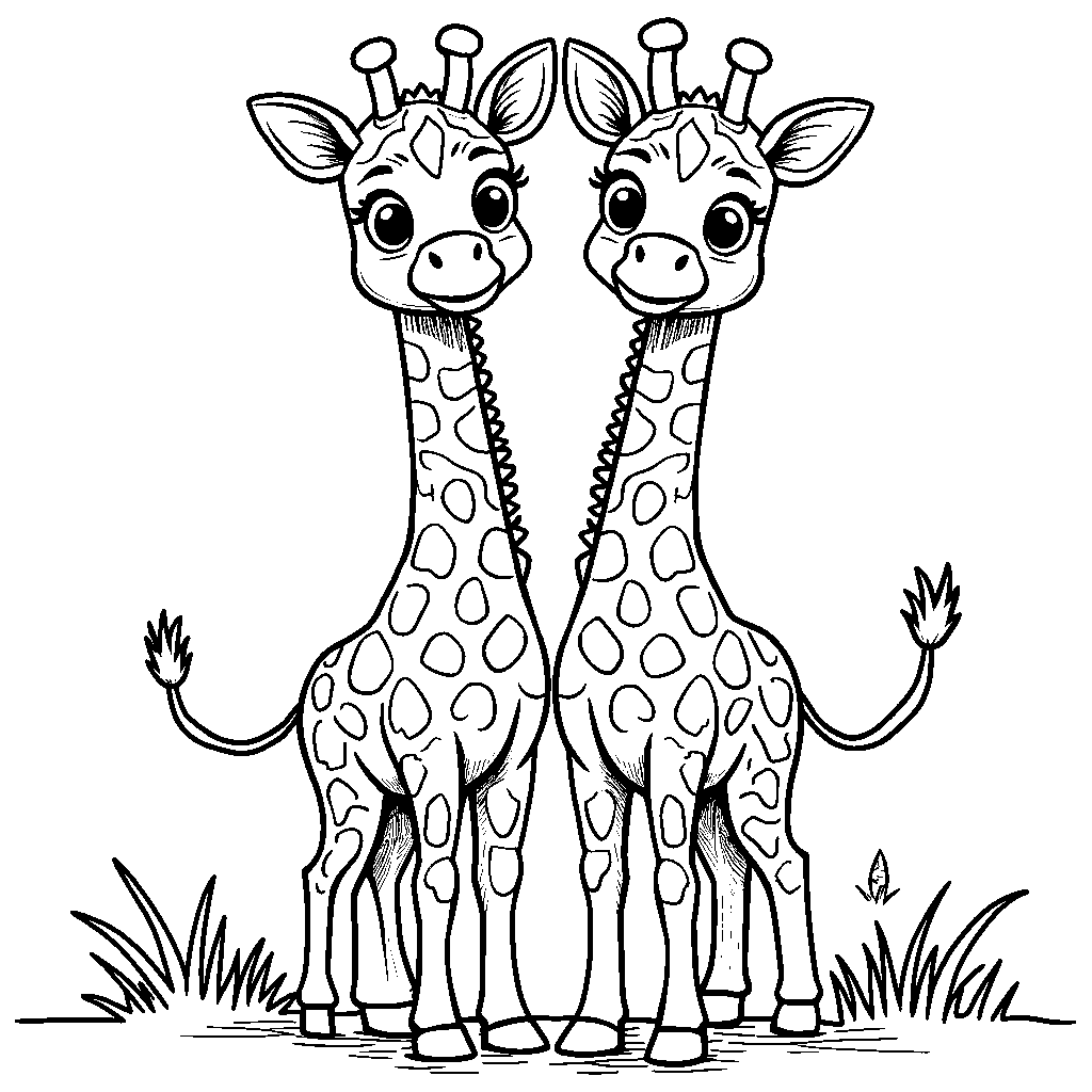 A letter N formed by two friendly giraffes standing side by side