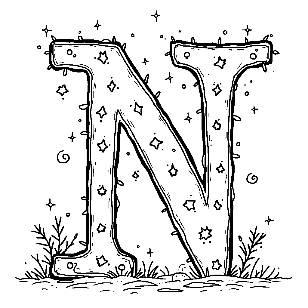 A letter N made of twinkling fairy lights