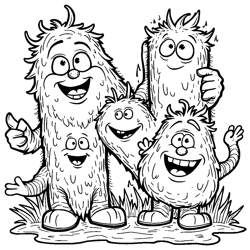 A letter N represented by friendly monsters having fun