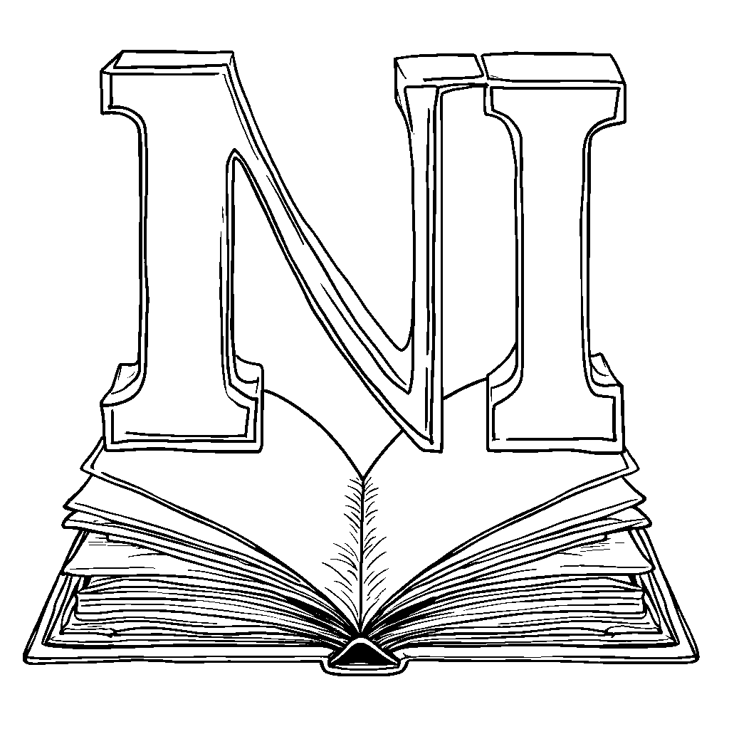 A letter N shaped like an open book with pages turning.