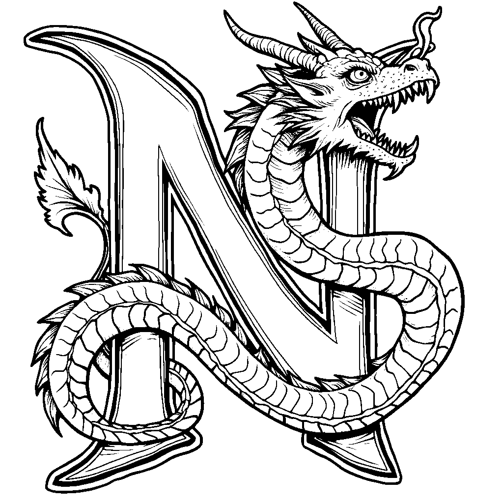 A letter N with a dragon wrapped around it