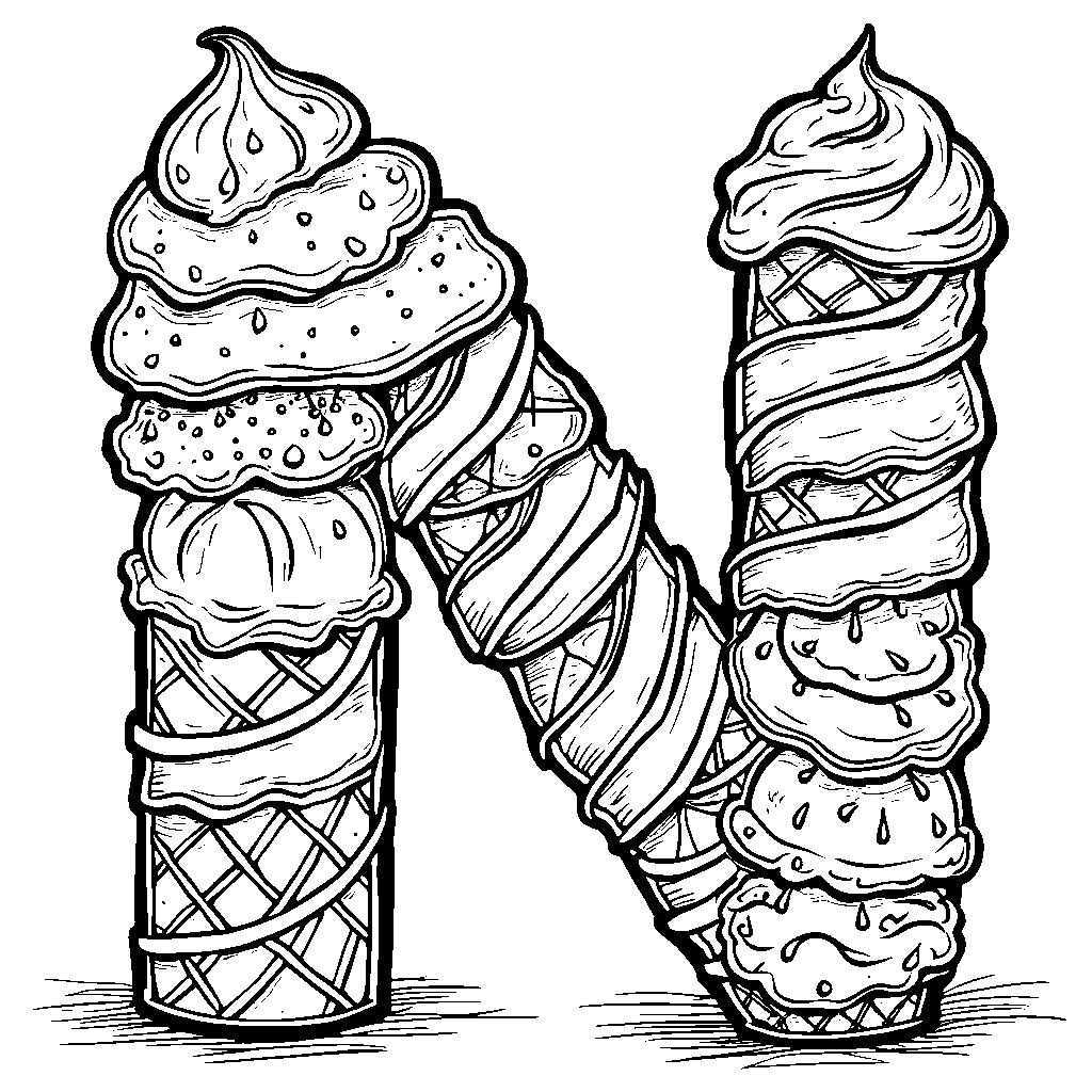 An outline of the letter N decorated with ice cream cones