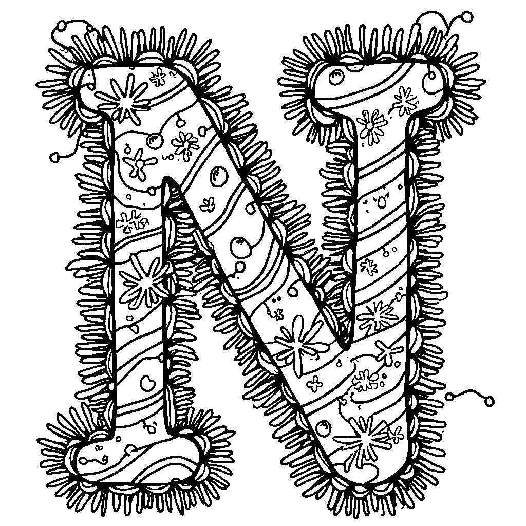 An outline of the letter N made of holiday decorations