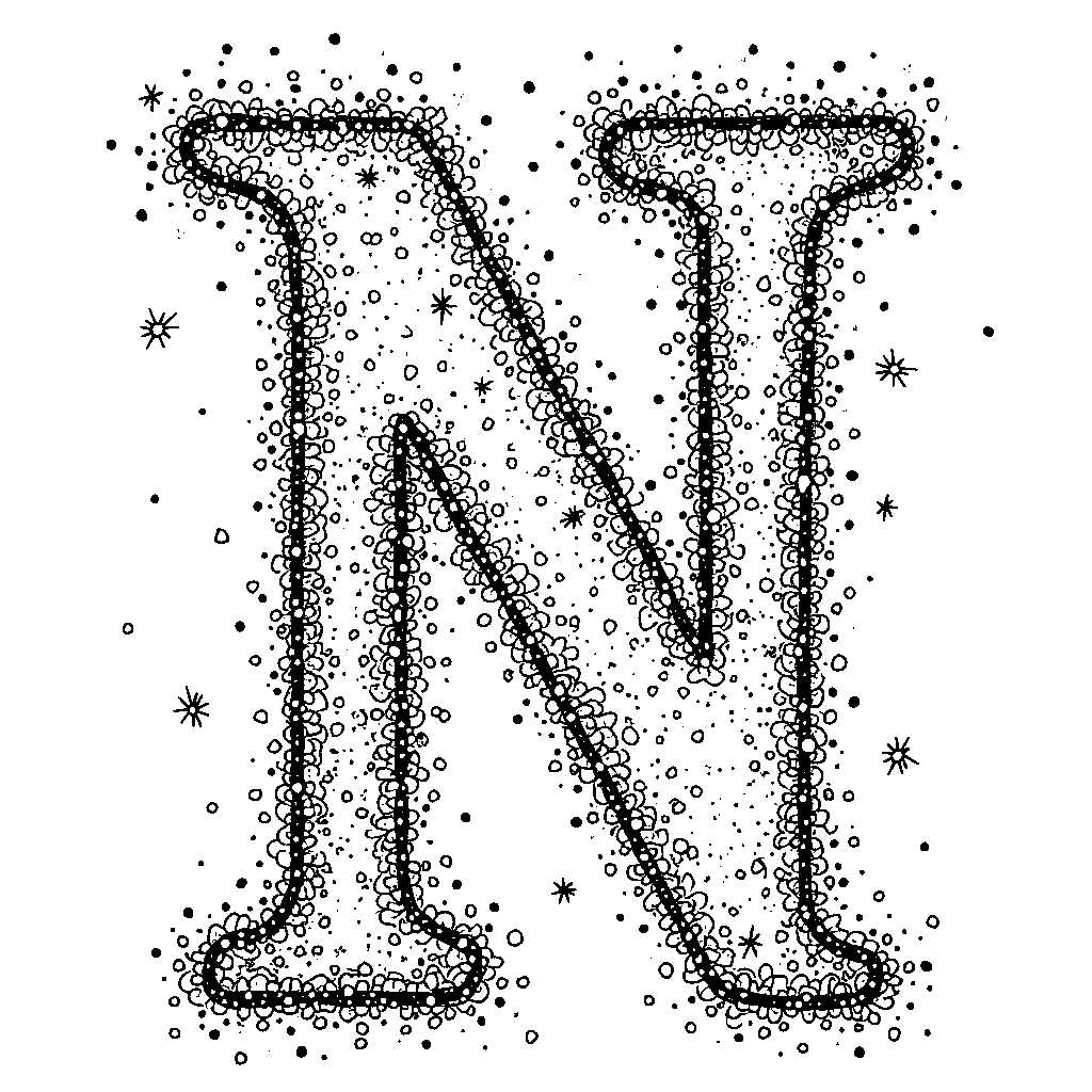 A letter N covered with glitter and sparkles