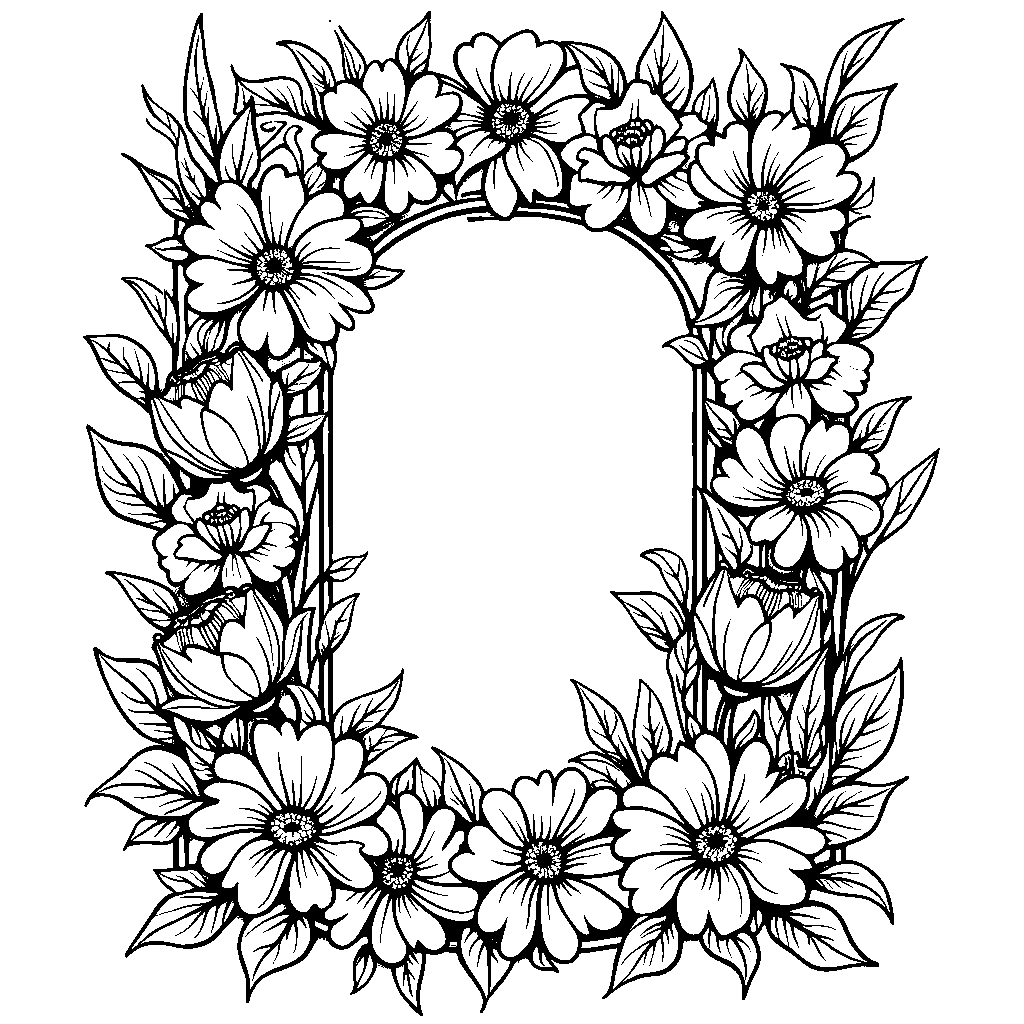 A charming letter O designed as a picture frame filled with flowers.