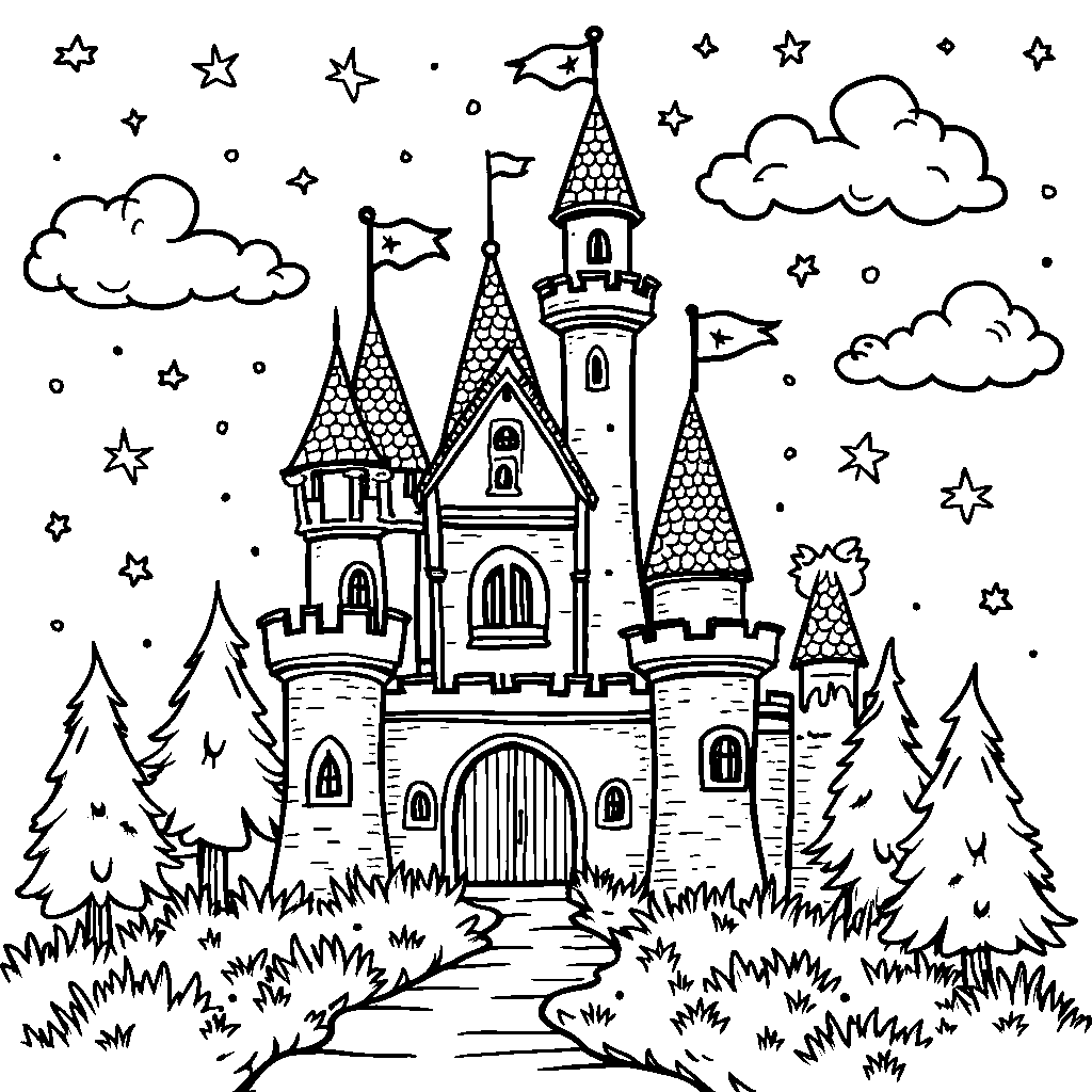 A fairytale castle with the letter O as a tower