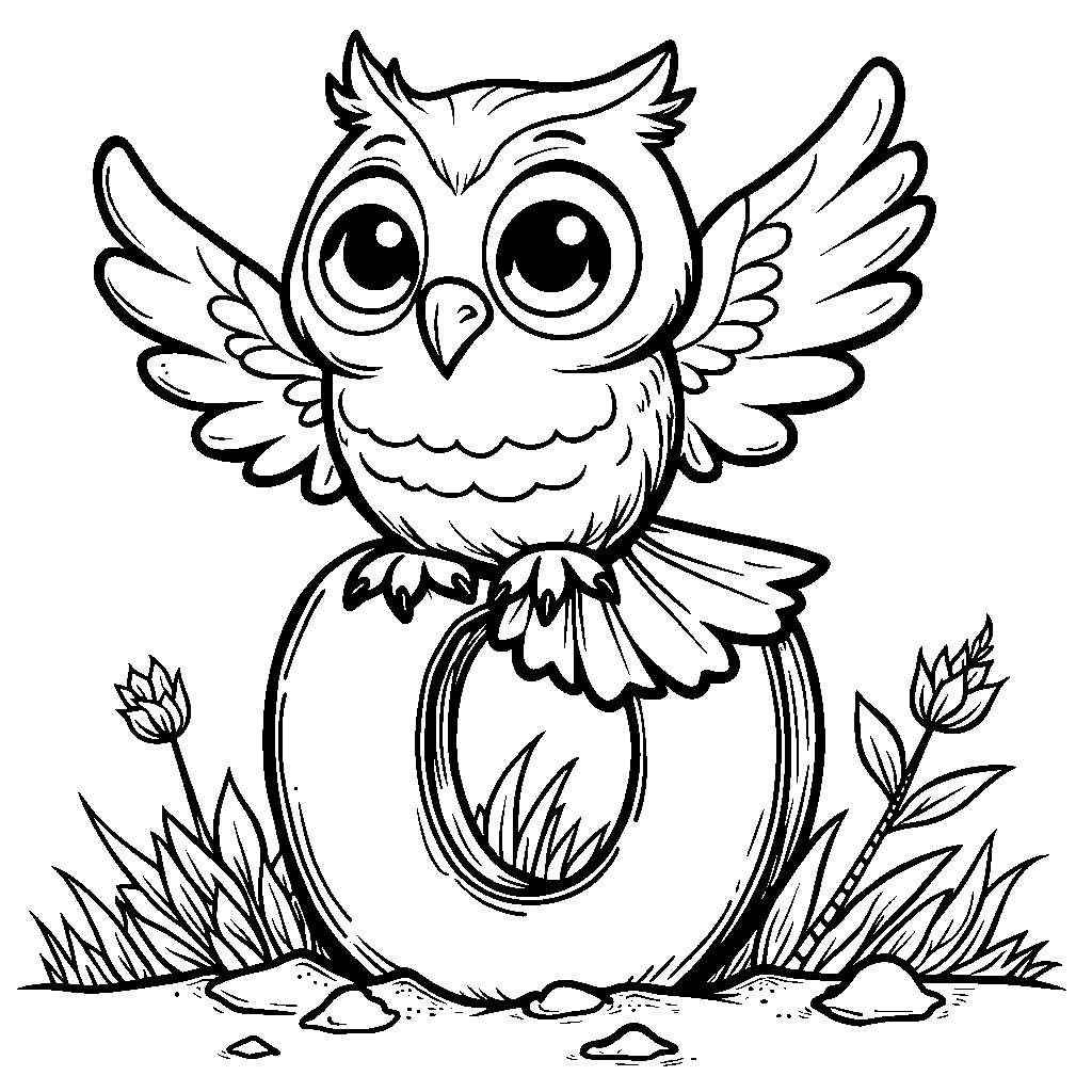 A happy orange owl perched on the letter O